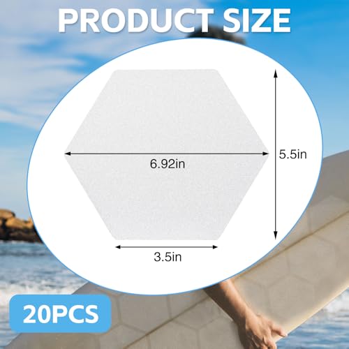 TRINKA 20PCS Surfboard Traction Pads, Waxless Hexagon Surfboard Clear Deck Grip Pad, DIY Non Slip Accessories for Surfpad Water Sports Skimboards - Image 2