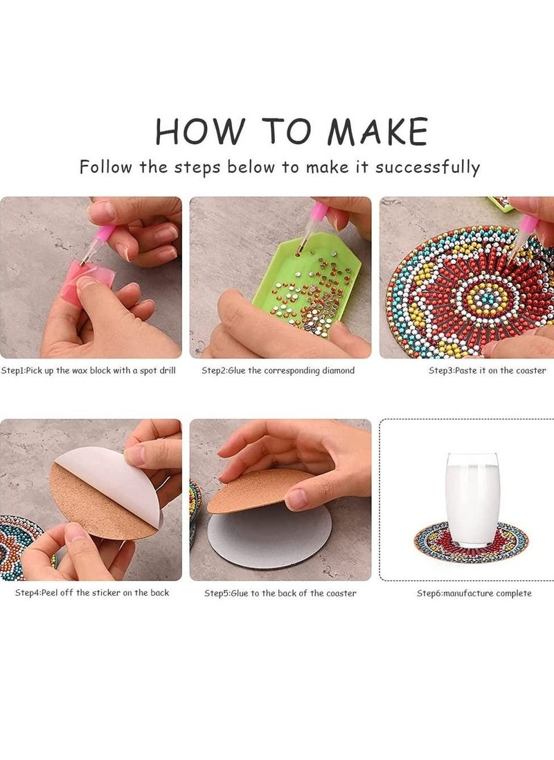 Coasters for Drinks Diamond Art with Holder Absorbent Coaster Drink Mat Vintage Flower Cup Painting Kits Housewarming Gift Table Dining Room Decor 6 Pack  - Image 5