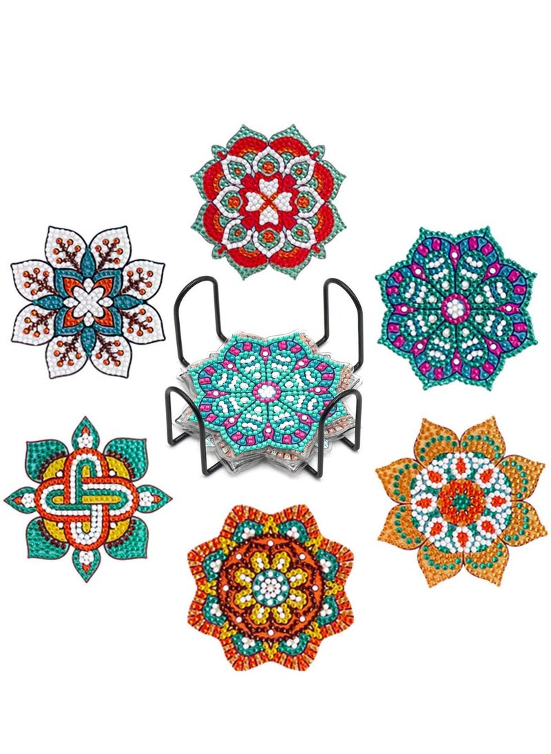 Coasters for Drinks Diamond Art with Holder Absorbent Coaster Drink Mat Vintage Flower Cup Painting Kits Housewarming Gift Table Dining Room Decor 6 Pack  - Image 1