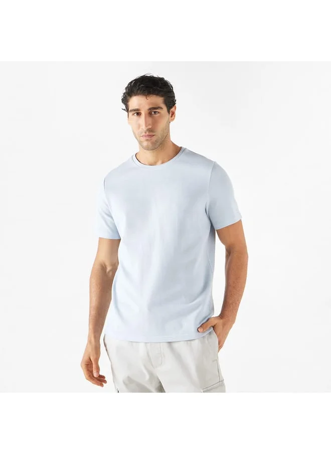 Iconic Iconic Textured T-shirt with Crew Neck and Short Sleeves