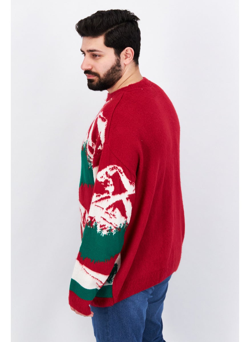 Men Crew Neck Long Sleeve Allover Printed Sweater, Red/Green Combo - pzsku/Z6181EAAA8A74AA54FF25Z/45/_/1738678699/38b5d29c-346a-48bc-b878-8a8db38adfcd