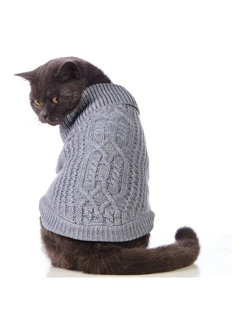 Warm Knitted Cat Sweater Turtleneck, Sleeveless Winter Outfit for Cats & Small Dogs (Grey, M) - Cozy Kitten Clothes for Cold Season - Image 1