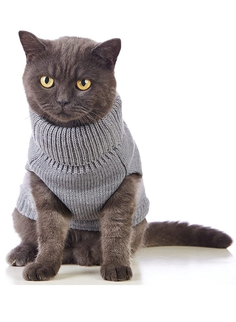 Warm Knitted Cat Sweater Turtleneck, Sleeveless Winter Outfit for Cats & Small Dogs (Grey, M) - Cozy Kitten Clothes for Cold Season - Image 2