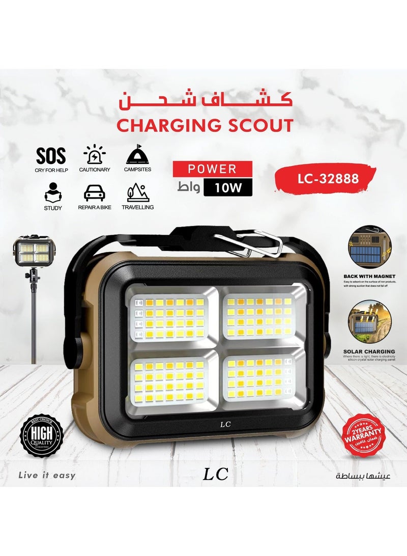 ال سي كشاف سفر LED قابل للشحن USB بقدرة 10 واط مع شحن شمسي