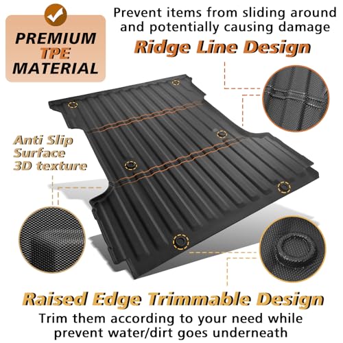 TripleAliners Truck Bed Mat Compatible with 2015-2024 2025 Ford F150 Accessories (6.5ft, 78.9in) Vehicle Perfectly Flush All Weather Protection TPE Heavy Duty Pickup Car Bed Cargo Mat - Image 3