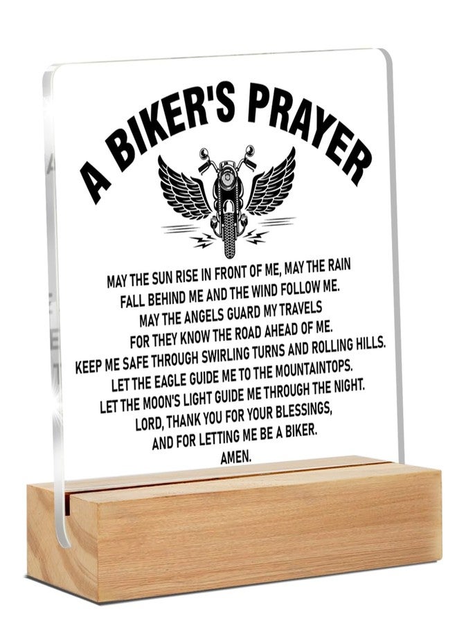 ZOSAN Biker Gifts, Gifts for Bike Lover Motorcycle Rider, Bikers Prayer Clear Desk Decorative Sign Home Acrylic Decor - Image 1