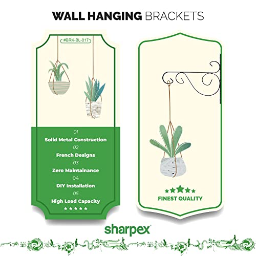 Sharpex Wall Mounted Metal Bracket | Decorative Wall Hook Plant Hanger for Hanging Pots, Bird Feeders, Flower Baskets, Planters, Lanterns, Lamps, and Wind Chimes for Indoor/Outdoor Use (Black, 4 Pc) - Image 3