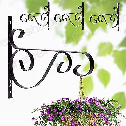 Sharpex Wall Mounted Metal Bracket | Decorative Wall Hook Plant Hanger for Hanging Pots, Bird Feeders, Flower Baskets, Planters, Lanterns, Lamps, and Wind Chimes for Indoor/Outdoor Use (Black, 4 Pc) - Image 1