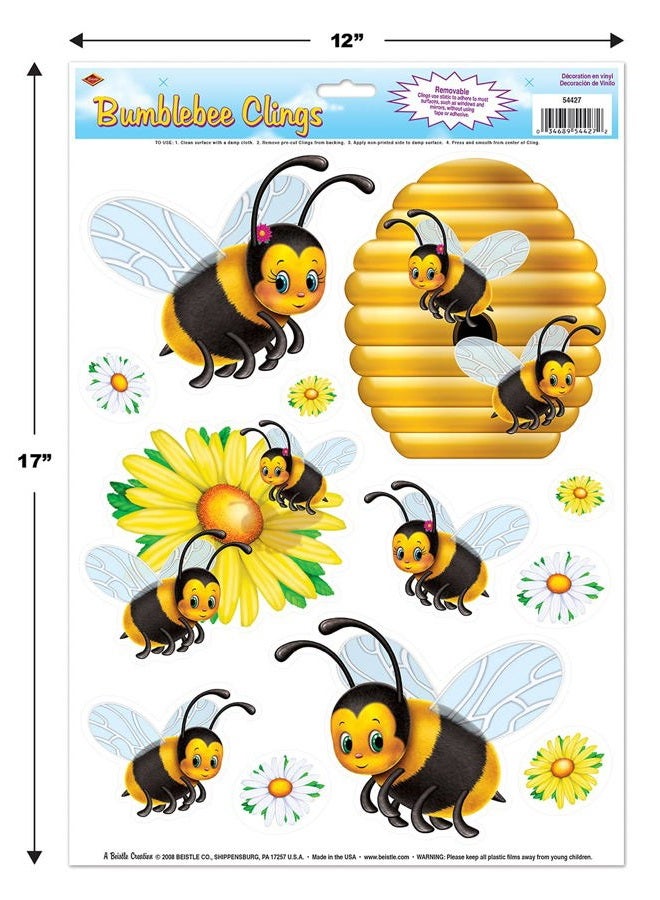Beistle Bumblebee Clings 1 Sheet Spring and Summer Window Decorations, 12" x 17", Black/Yellow/White/Orange - Image 3