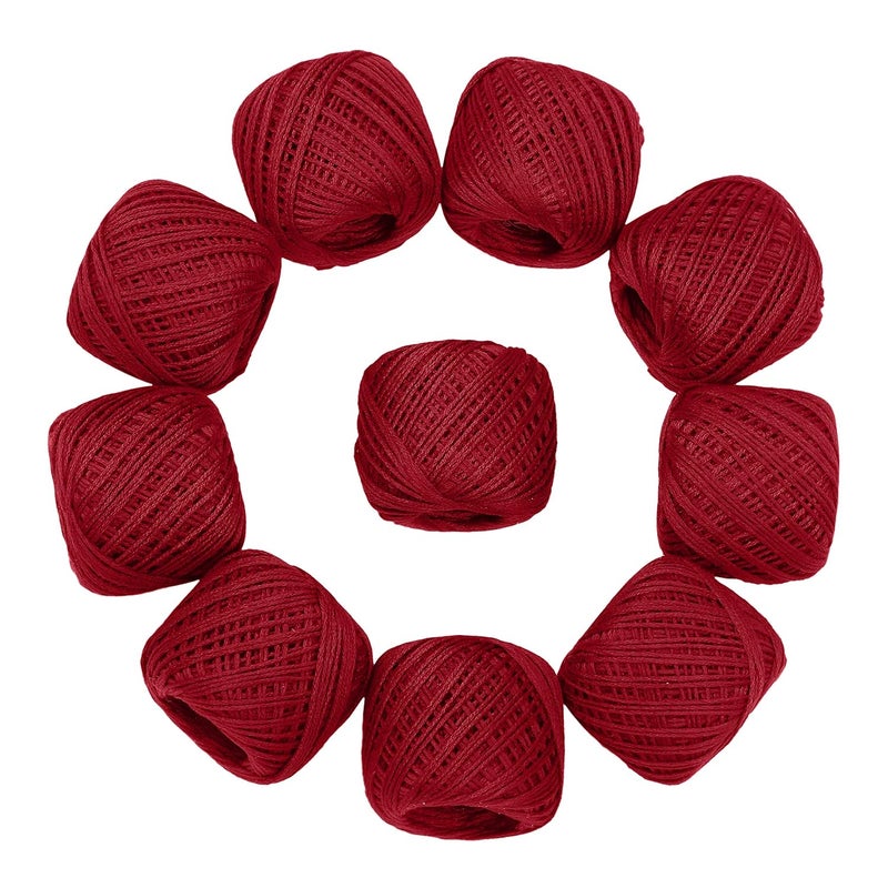 CORIOX Crochet Thread Set Of 10 Ball Crochet Cotton Thread Yarn For Knitting And Craft Making. Size 20 Gram 55 To 60 Mtr Approx (Maroon), 230 Gram - Image 2