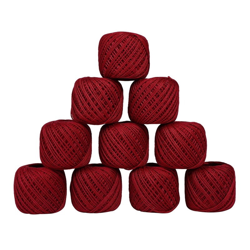 CORIOX Crochet Thread Set Of 10 Ball Crochet Cotton Thread Yarn For Knitting And Craft Making. Size 20 Gram 55 To 60 Mtr Approx (Maroon), 230 Gram - Image 1