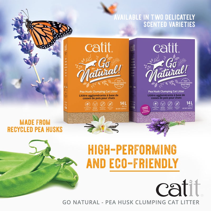 Catit - Go Natural Pea Husk Clumping Cat Litter - Lightweight, Dust Free, Easy Cleaning & Scooping, Flushable Kitty Litter with Odor Control & Subtle Fragrance - 12.3 Lbs, Lavender Scented - Image 2