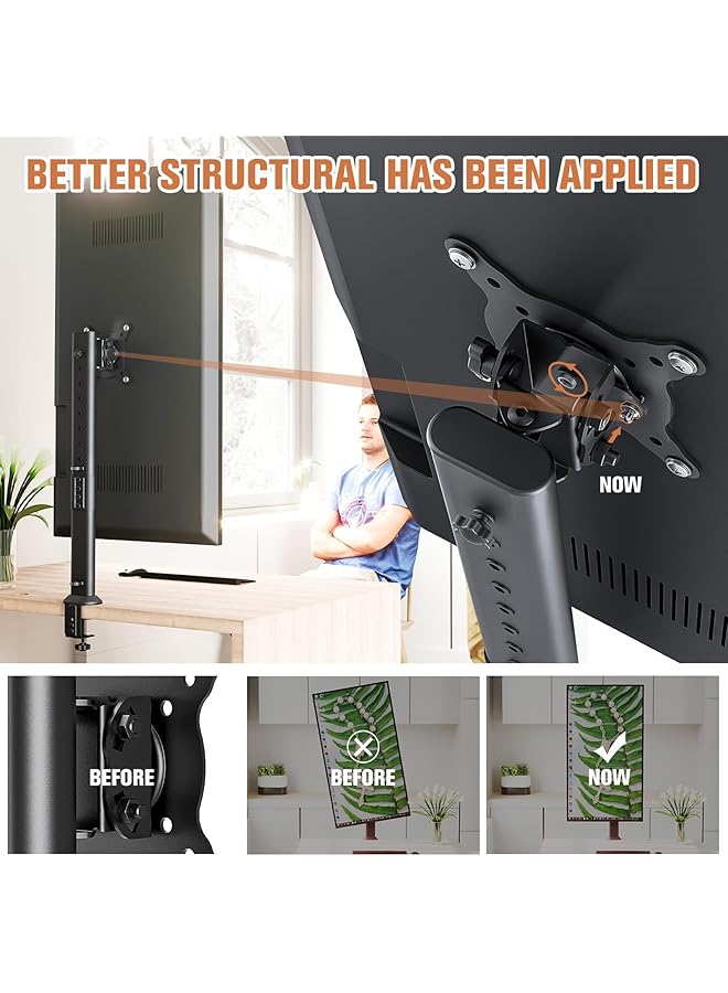 إيروريكس حامل شاشة مكتب طويل واحد مناسب لشاشة كمبيوتر منحنية مسطحة مقاس 27 بوصة إلى 43 بوصة مع ارتفاع دوار قابل للتعديل يتحمل حتى 35 كجم، أسود - Image 2