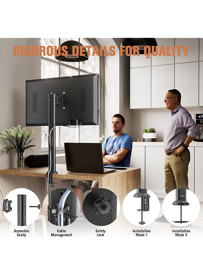 إيروريكس حامل شاشة مكتب طويل واحد مناسب لشاشة كمبيوتر منحنية مسطحة مقاس 27 بوصة إلى 43 بوصة مع ارتفاع دوار قابل للتعديل يتحمل حتى 35 كجم، أسود - Image 4