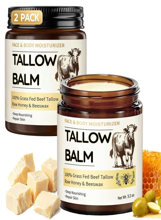 Veakoo Beef Tallow for Skin, 2 Pcs Grass Fed Tallow and Honey Balm, Organic Tallow Face Moisturizer, Natural Moisturizing Cream for Women Men, Body Butter, Nourish and Soothe Dry Skin - Image 1