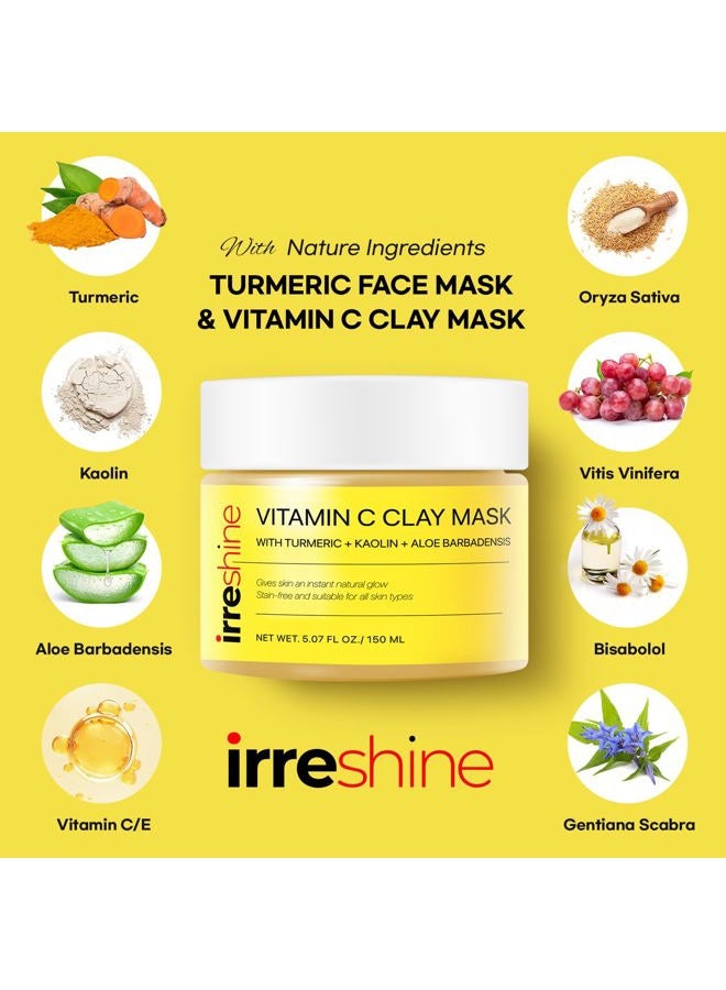 irreshine Turmeric Vitamin C Clay Mask: Turmeric Face Mask Vitamin C Clay Mask Clay Mask for Face Clay Face Mask - Vitamin C Clay Mask with Turmeric Vitamin C Face Mask 5.07oz/150ml - Image 3