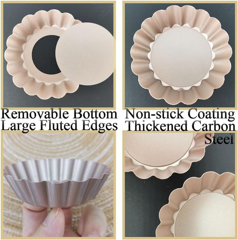 DATANYA Mini Tart Pans Removable Bottom 3 Inch, Carbon Steel Nonstick Quiche Pan Pie Tart Tin Mold, 0.8inches High for Baking Tartlets, Pies, Cakes, Cupcakes - Premium Champagne Gold 12PCS - Image 3
