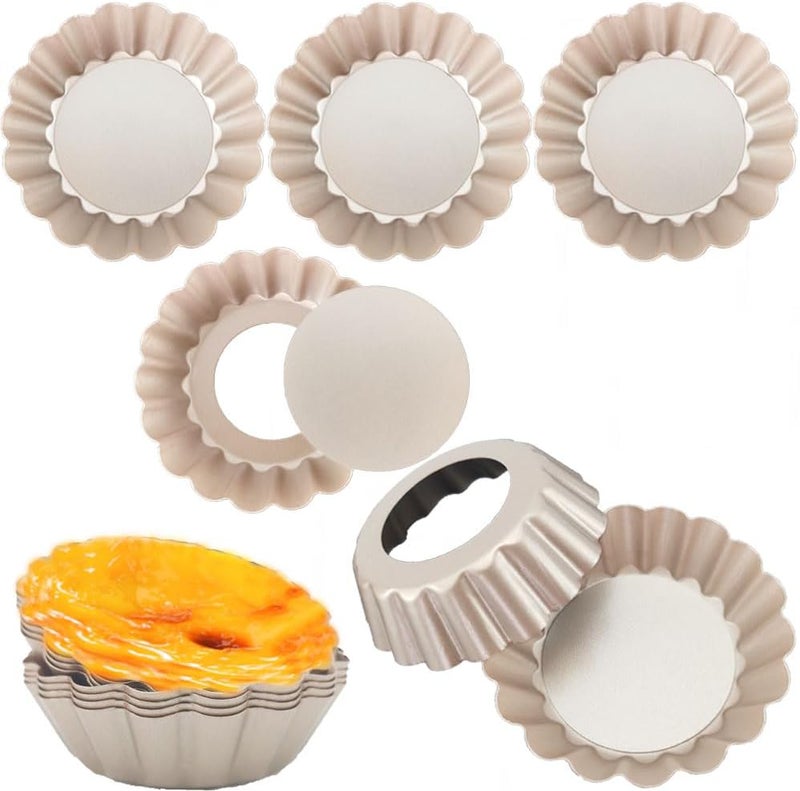 DATANYA Mini Tart Pans Removable Bottom 3 Inch, Carbon Steel Nonstick Quiche Pan Pie Tart Tin Mold, 0.8inches High for Baking Tartlets, Pies, Cakes, Cupcakes - Premium Champagne Gold 12PCS - Image 1