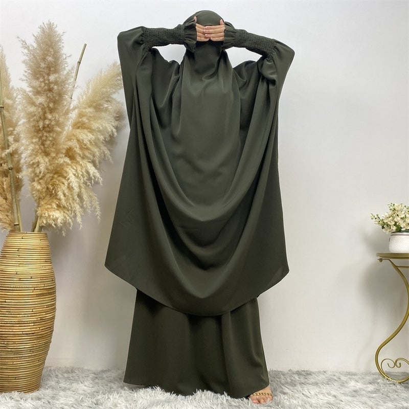 monica fashion Muslim Women Fashion Set Two-piece robe Long sleeve Islamic Clothing Dubai Saudi Turkey solid color elegant dress - Image 5