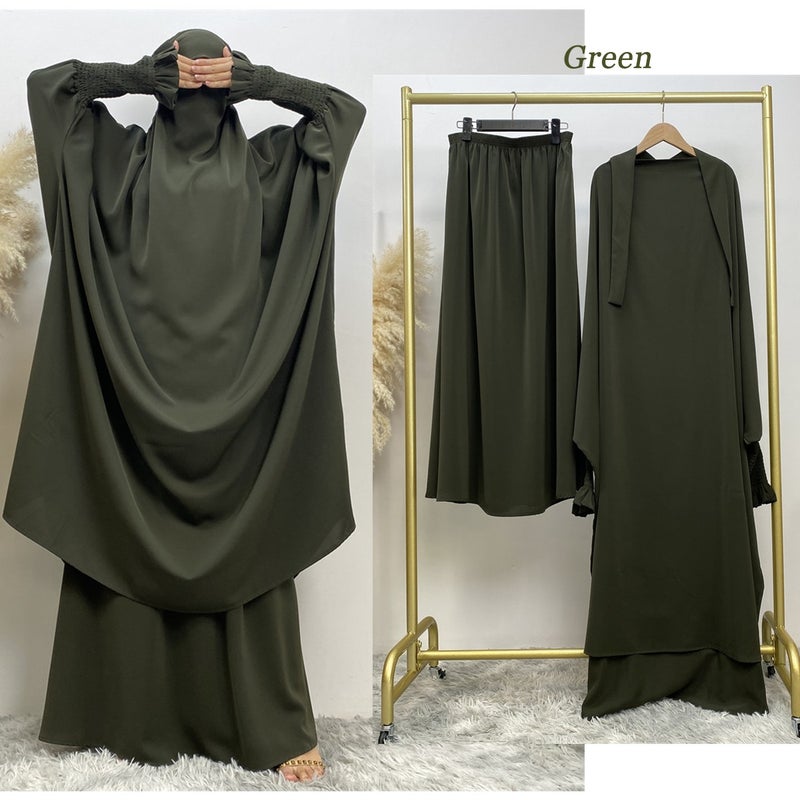 monica fashion Muslim Women Fashion Set Two-piece robe Long sleeve Islamic Clothing Dubai Saudi Turkey solid color elegant dress - Image 1