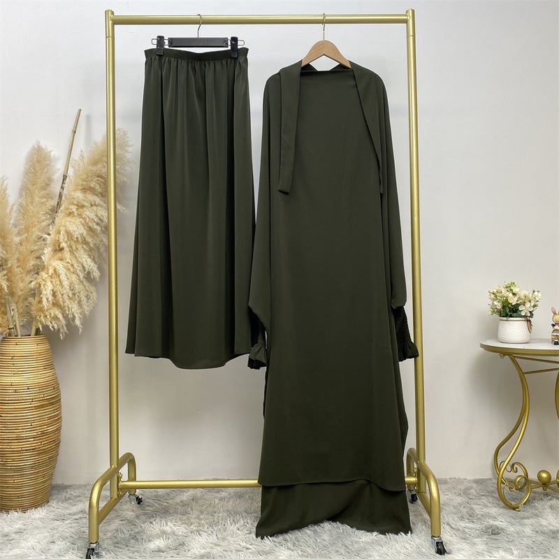 monica fashion Muslim Women Fashion Set Two-piece robe Long sleeve Islamic Clothing Dubai Saudi Turkey solid color elegant dress - Image 4