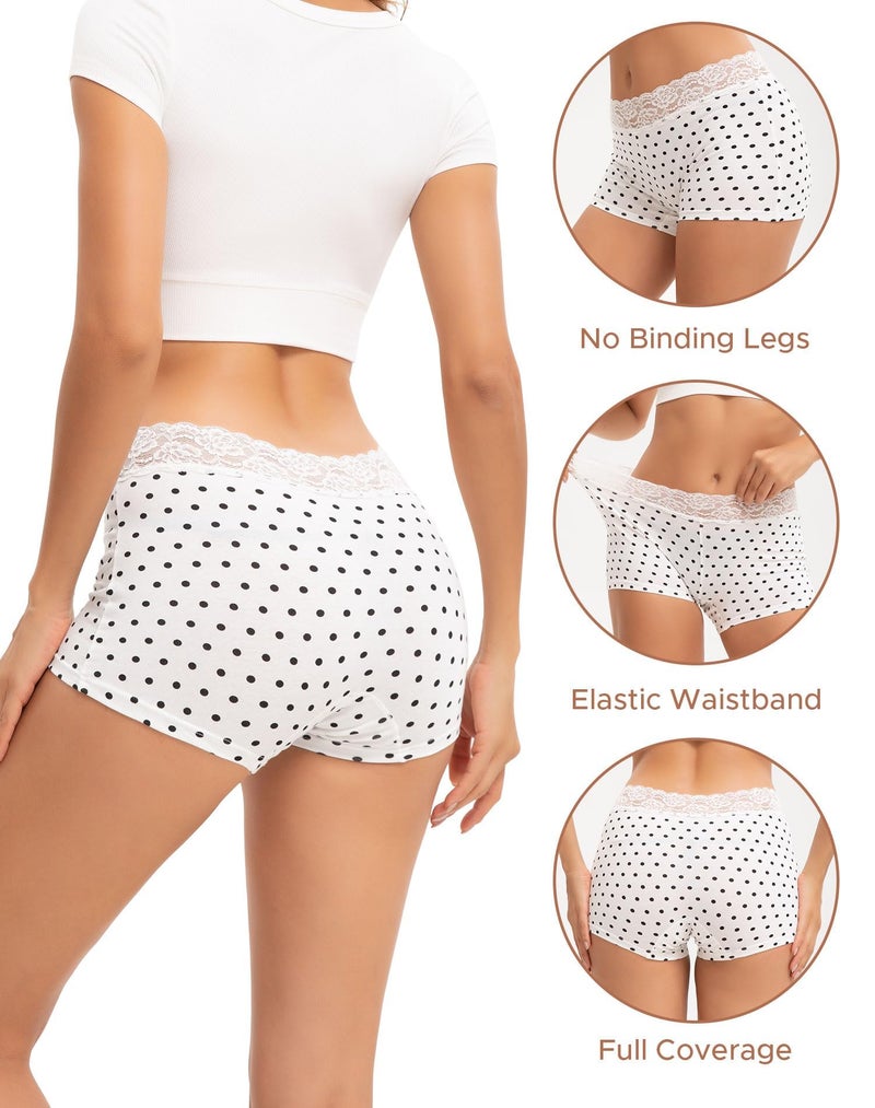 INNERSY Women's Cotton Boxer Shorts Underwear Cotton Lace Boyshorts Panties for Women 3 Pack(White/Blue/Gray,Small) - Image 3