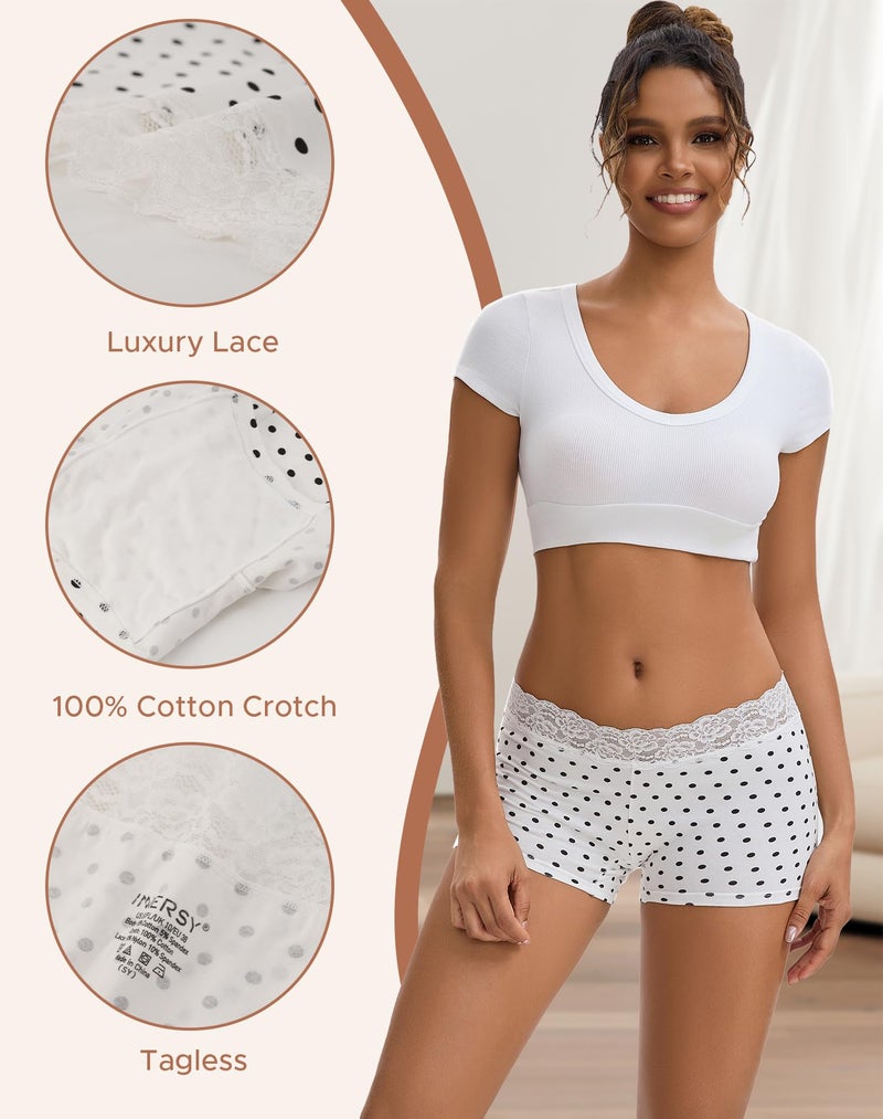 INNERSY Women's Cotton Boxer Shorts Underwear Cotton Lace Boyshorts Panties for Women 3 Pack(White/Blue/Gray,Small) - Image 4