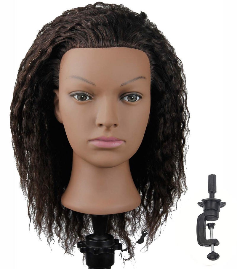 African American Mannequin Head with 100 Human Hair Manikin Head with Stand for Styling Hair Blowing Hair Cutting Braiding Afro Kinky Straight