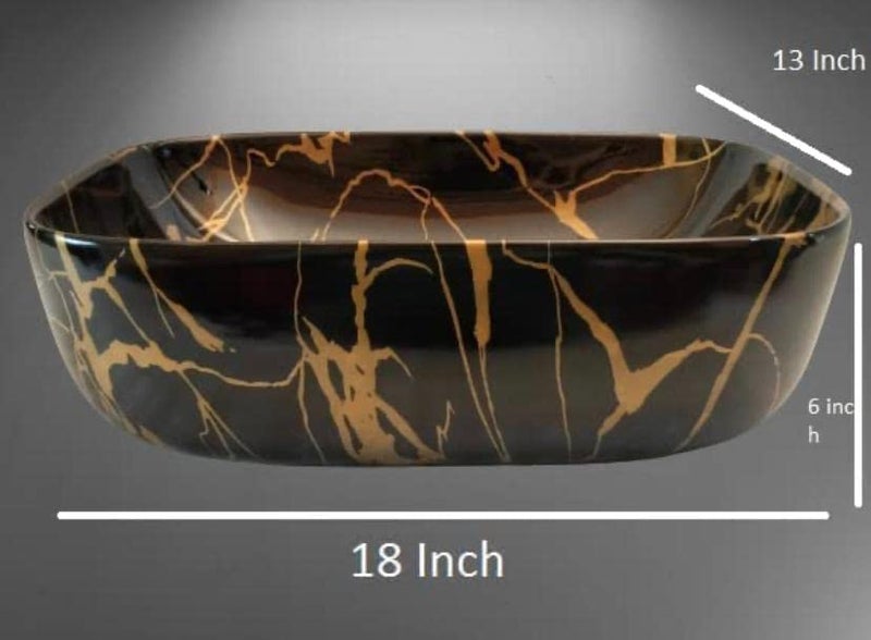 OSOSAM Premium Designer Table Top Ceramic Wash BasinVessel Sink with Slim Rim for Bathroom 18 x 13 x 55 Inch Black golden Glossy Finish - Image 2
