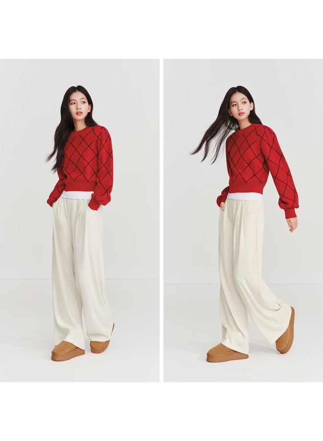 Semir Women's Casual Spring Pleated Elastic Waist Lace Wide Leg Pants  109126127002 - Image 3