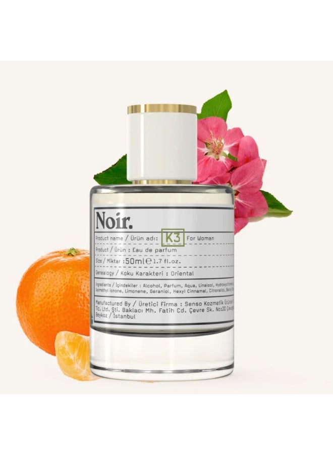 NOIR K3 Women’s Eau de Parfum – Oriental Floral Perfume Inspired by GG | 50ML | Mandarin, Pink Pepper & Amber Scent | Made in Turkey - Image 1
