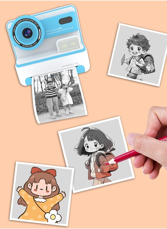 D101 2.4-inch HD Screen Dual Lens Kids Instant Camera Photo Thermal Printer with 32G Memory Card + Card Reader - Blue  - Image 3