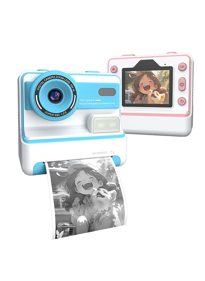 D101 2.4-inch HD Screen Dual Lens Kids Instant Camera Photo Thermal Printer with 32G Memory Card + Card Reader - Blue  - Image 1