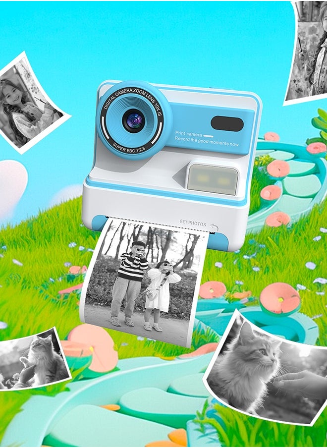 D101 2.4-inch HD Screen Dual Lens Kids Instant Camera Photo Thermal Printer with 32G Memory Card + Card Reader - Blue  - Image 2