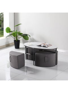 Compact Sintered Stone Coffee Table with 4 Stools 65 x 50 x 106 cm
