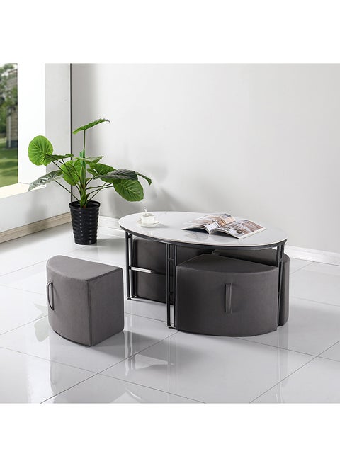Compact Sintered Stone Coffee Table with 4 Stools 65 x 50 x 106 cm