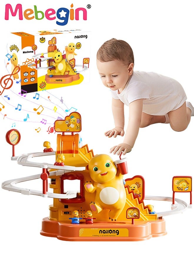 MEBEGIN Cartoon Dragon Climbing Toy with Lights and Music, Electric Climbing Stairs and Tracks Playset, Race Track Toy Set with Automatic Ladder and Gravity Sliding, Slide Toy Set, 2 AA Batteries Required(Not Included), Ideal Gift for Kids Aged 3+  - Image 1
