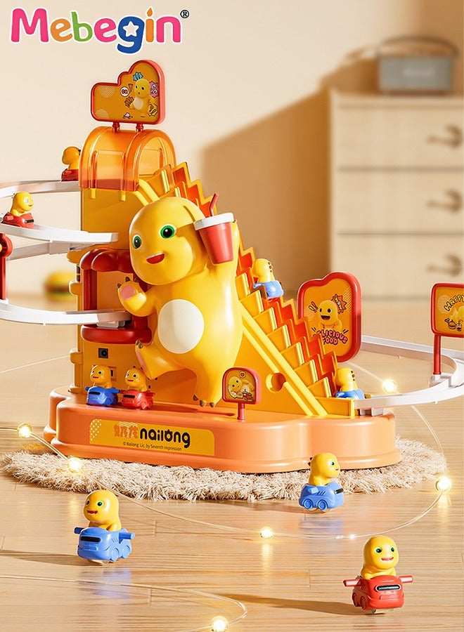 MEBEGIN Cartoon Dragon Climbing Toy with Lights and Music, Electric Climbing Stairs and Tracks Playset, Race Track Toy Set with Automatic Ladder and Gravity Sliding, Slide Toy Set, 2 AA Batteries Required(Not Included), Ideal Gift for Kids Aged 3+  - Image 2