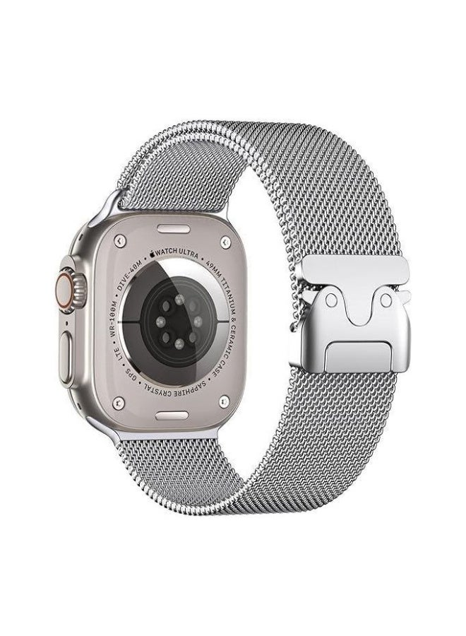Milanese Loop Band Compatible with Apple Watch Ultra 2/3 Band 49mm 46mm 45mm 44mm, Stainless Steel Milanese Loop Adjustable Strap for iWatch Ultra Series 11 10 9 8 7 SE 6 5 4 silver - Image 1