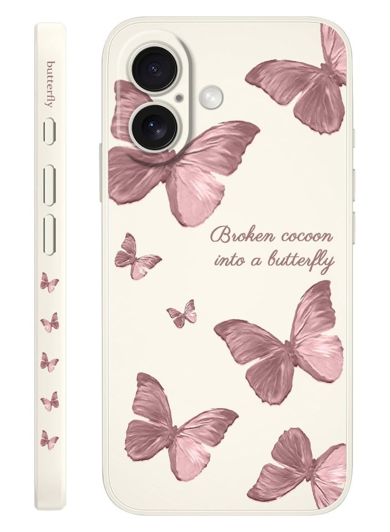 for iPhone 16 Plus Case Scratch Resistant Soft Slim Fit Floral Phone Cover for iPhone 16 Plus 6.7 inch-Butterfly White - Image 1