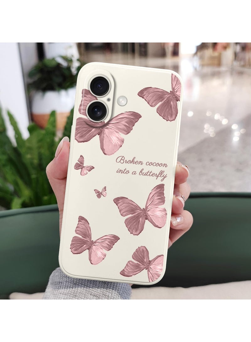 for iPhone 16 Plus Case Scratch Resistant Soft Slim Fit Floral Phone Cover for iPhone 16 Plus 6.7 inch-Butterfly White - Image 3