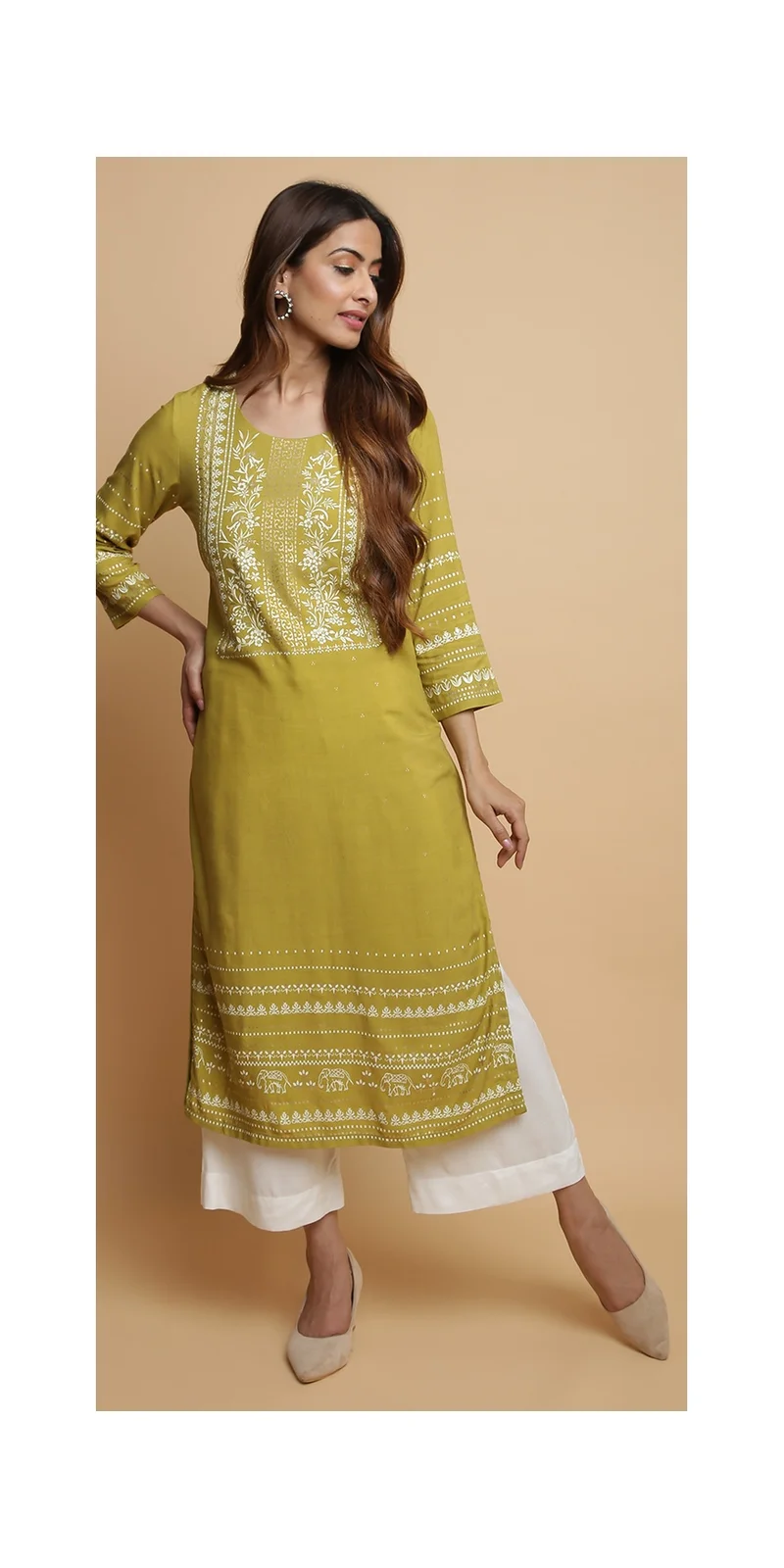 Biba Pink Rayon Straight Kurta Pants Set