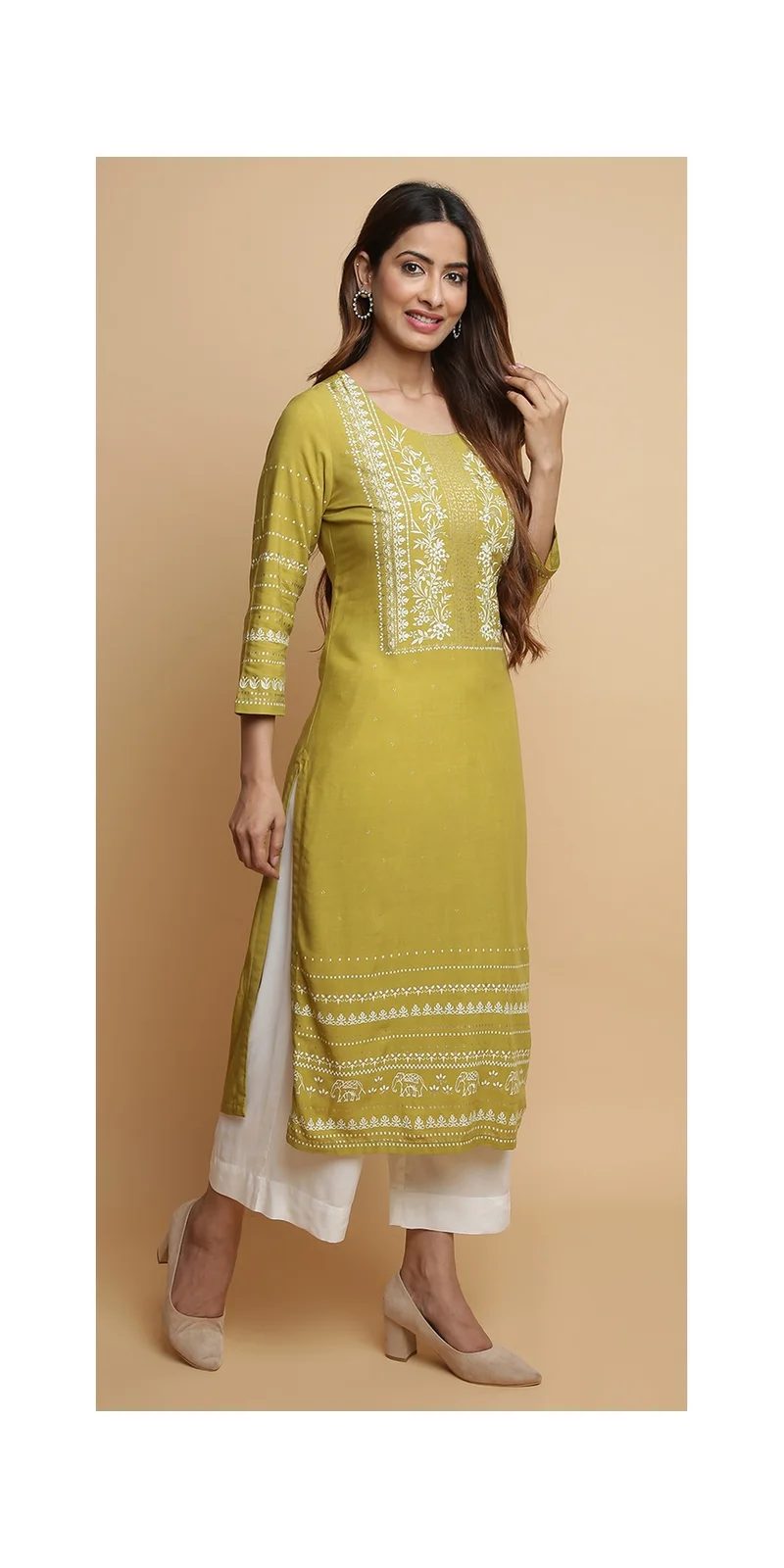 Biba Pink Rayon Straight Kurta Pants Set