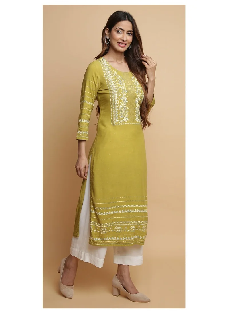 Biba Pink Rayon Straight Kurta Pants Set