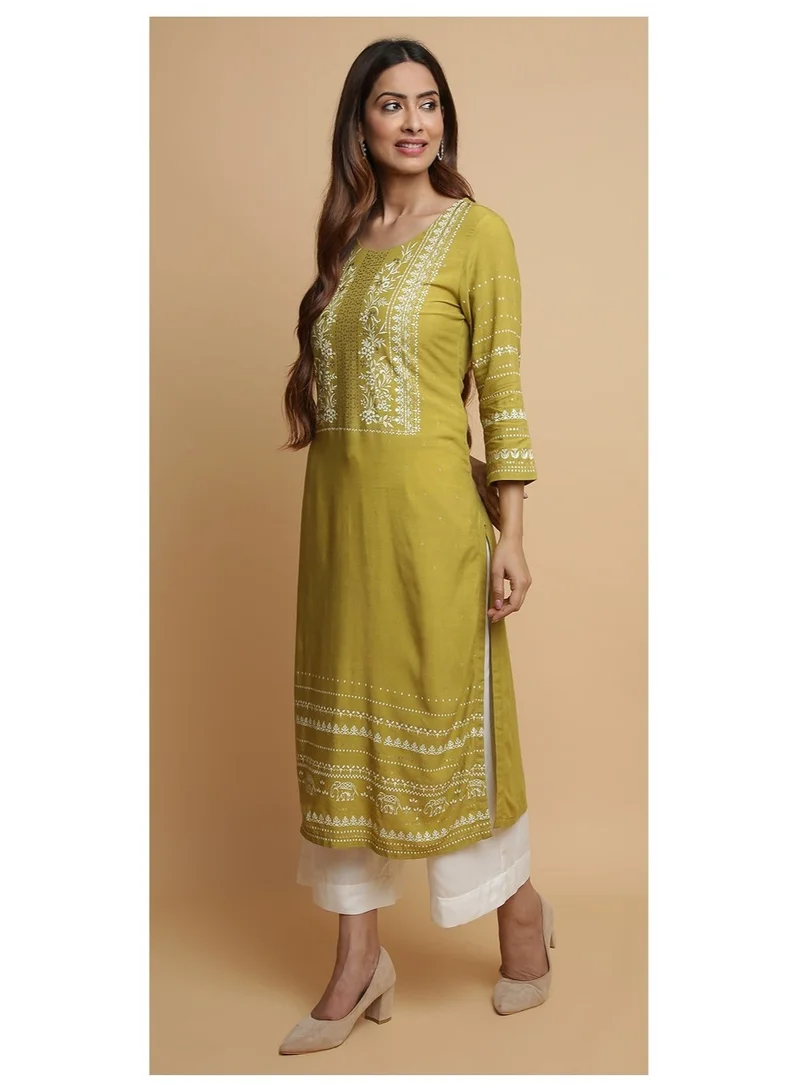 Biba blue Pink Rayon Straight Kurta Pants Set for Women | Best Price UAE