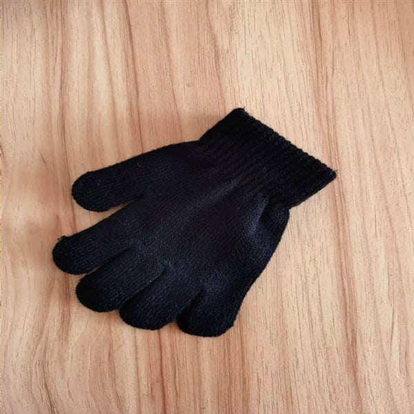 Kids Winter Warm Full-Finger Knitted Gloves Black 