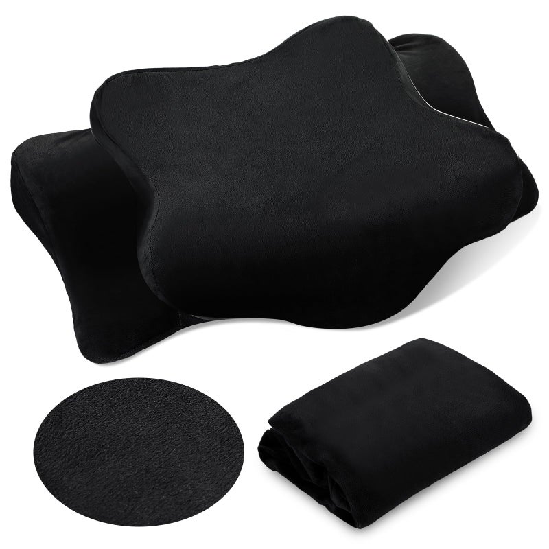 Hahafelt Plush Cervical Neck Pillowcase Only Pillowcase Ergonomic Cervical Pillow Case Contour Pillow Cover with Zipper Breathable Soft Fuzzy Case for Side Back Stomach SleeperBlackQueen Size - Image 2