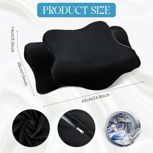 Hahafelt Plush Cervical Neck Pillowcase Only Pillowcase Ergonomic Cervical Pillow Case Contour Pillow Cover with Zipper Breathable Soft Fuzzy Case for Side Back Stomach SleeperBlackQueen Size - Image 3