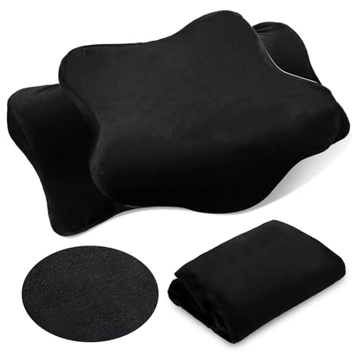 Hahafelt Plush Cervical Neck Pillowcase Only Pillowcase Ergonomic Cervical Pillow Case Contour Pillow Cover with Zipper Breathable Soft Fuzzy Case for Side Back Stomach SleeperBlackQueen Size - Image 1