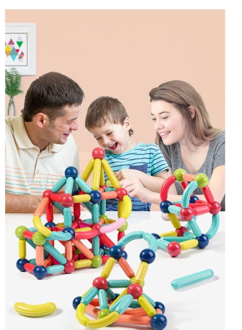 64 Pcs 3D Magnet Building Toys - Magnetic Building Sticks Blocks Toy - STEM Educational Construction Toys - Learning Boys Girls Toys Age 3+ - Birthday Gift  - Image 4
